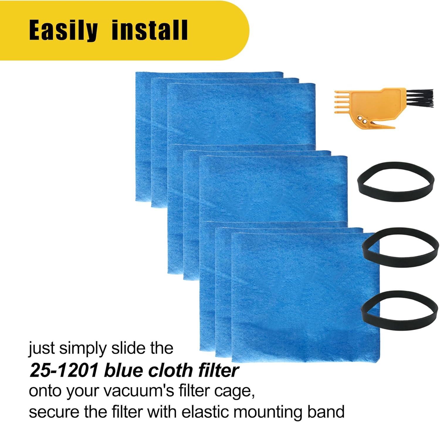 Smilefil 9 Pack 25-1201 Blue Cloth Reusable Dry Filter Bags Compatible with Stanley Shop Vac 1-5 Gallon Wet/Dry Vacuums
