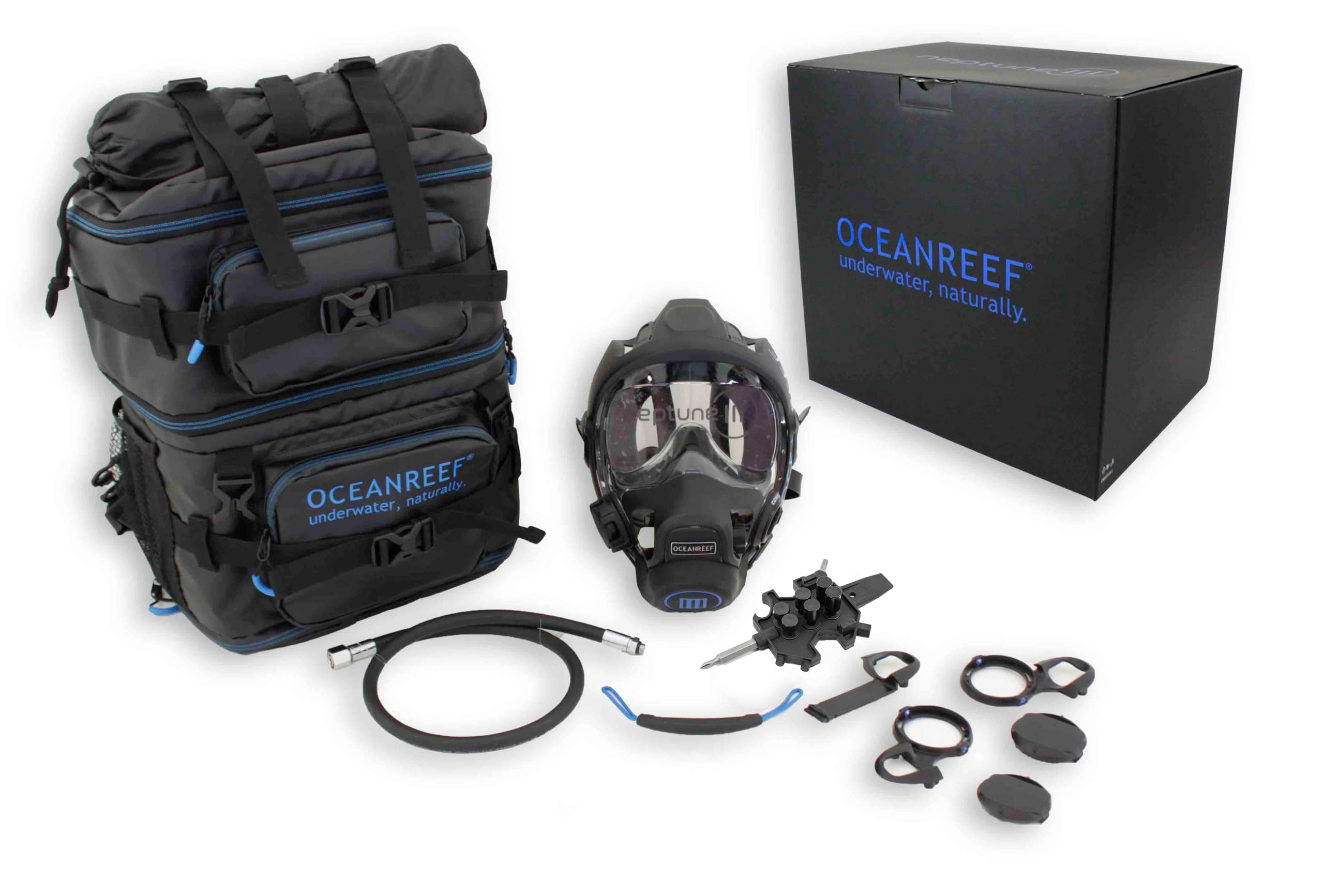 OCEAN REEF Neptune III Full Face Diving Mask - 2 Colours, 2 Sizes Black S-M