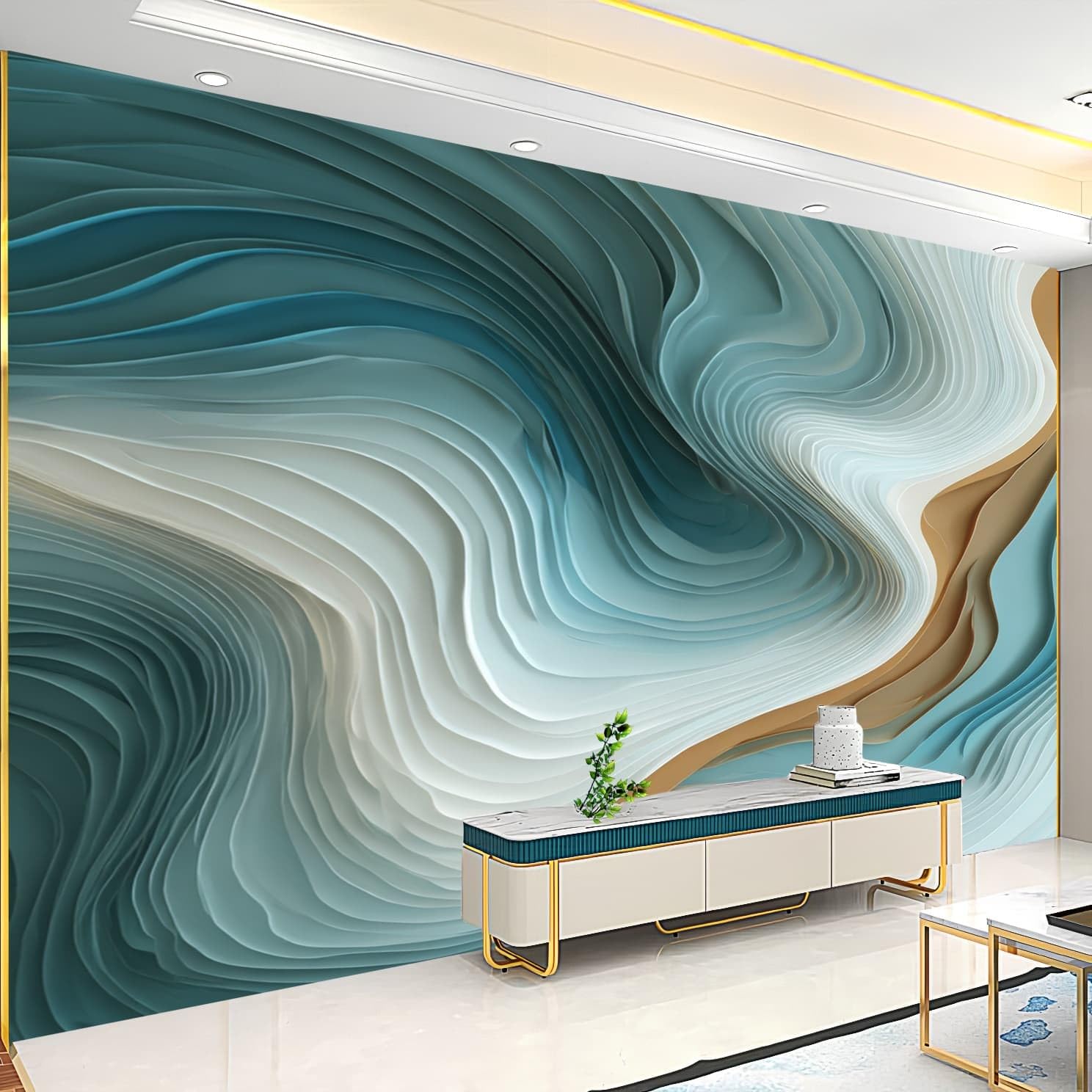 Panoramiczna tapeta 3D abstrakcja 3d płyn falista tapeta flizelinowa fototapeta do salonu dziecięcego dekoracja sypialni zielony spersonalizowany nowoczesny plakat ścienny 250x175cm
