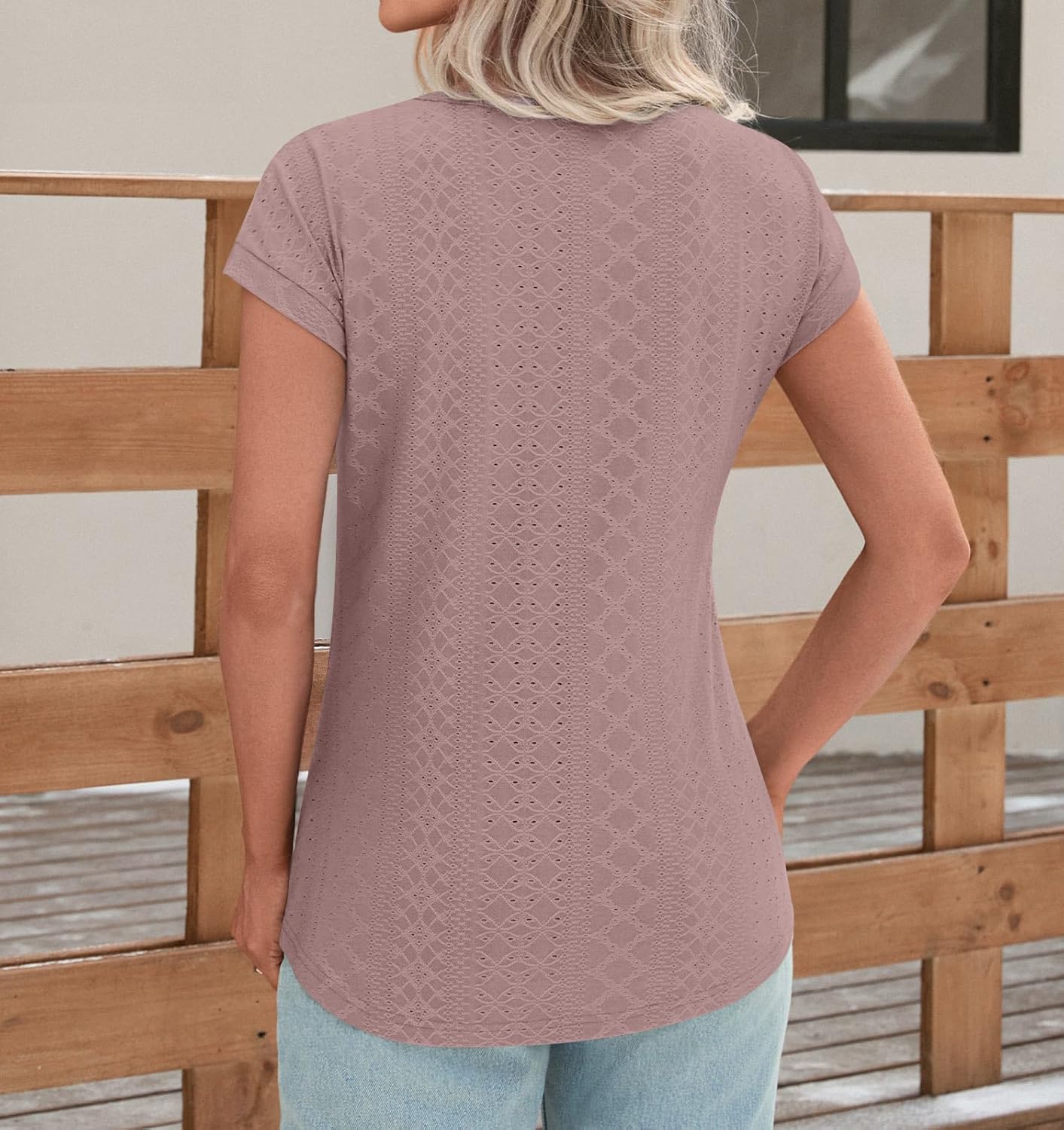 LONGYUAN Women's Crewneck Tunic Top - Short Sleeve Dressy Casual Blouse Shirt M-3XL - Image 2