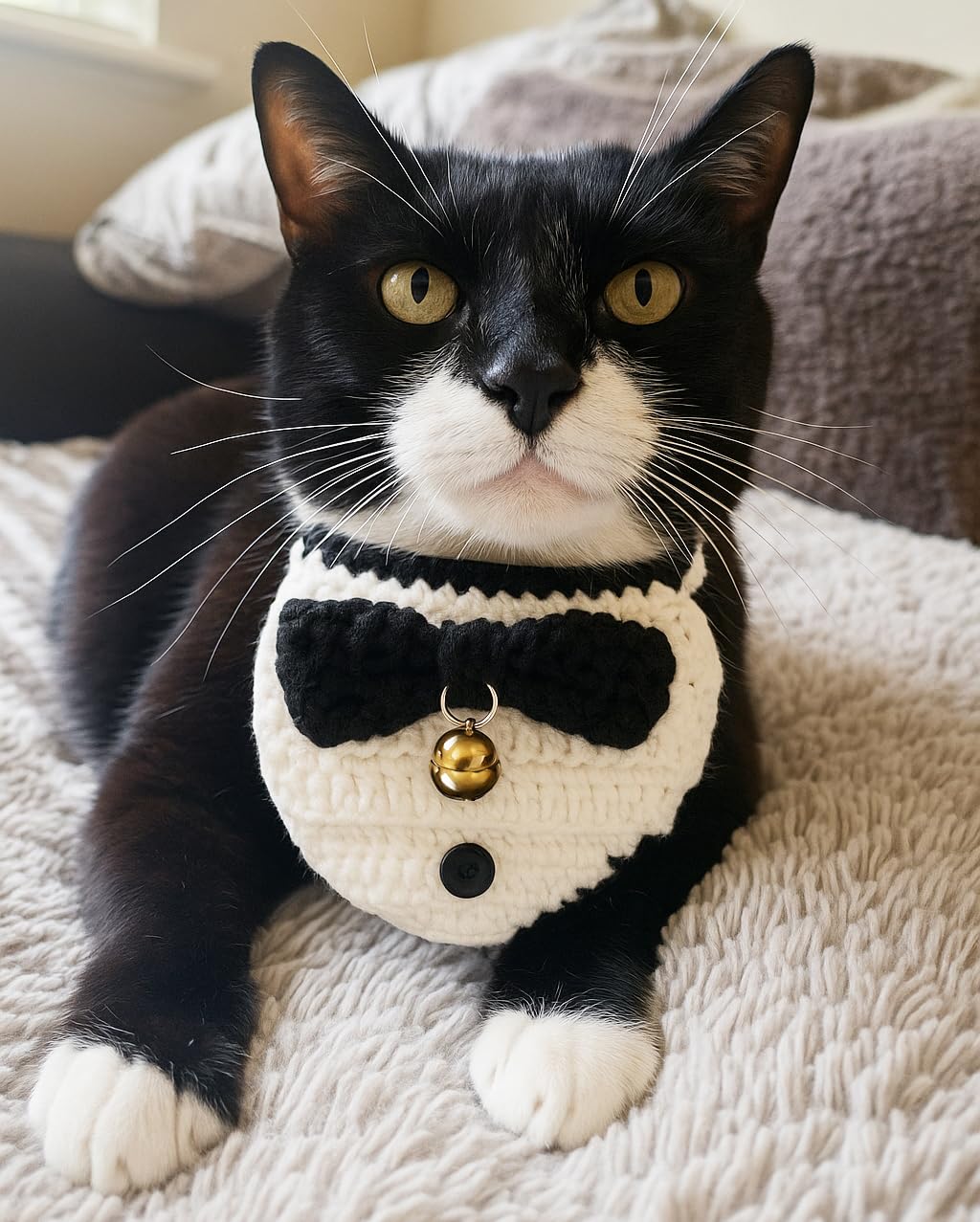 Talking Tables Cat Tuxedo Bandana Kerchiefs for Pets Accessory- Crochet Tux for Dogs Cats and Puppies Halloween Cat Costume