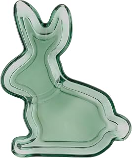 Boston International Platter Tray Spring & Easter Glass Serving Dish, 9.25" x 8", Green Bunny