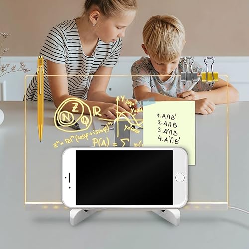 Miniatura 4 de Masshomi Tablero de mensajes de escritura a mano de tamaño A4, luz nocturna blanca cálida borrable con 7 bolígrafos de color, enchufe de pintura