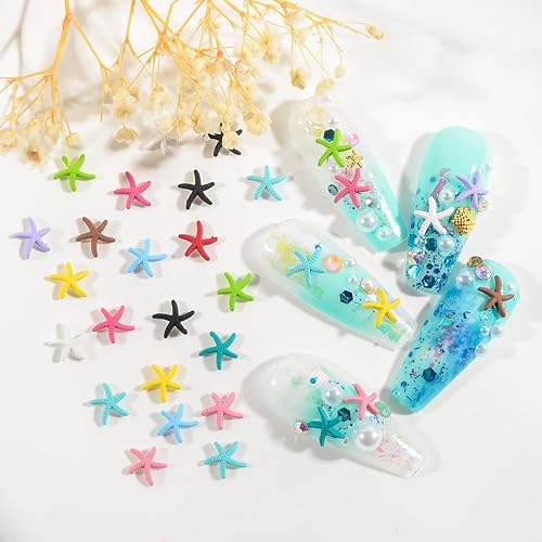 Miniatura 5 de Abalorios de uñas de estrella de mar de playa de verano, tachuelas de uñas, aleación multicolor, estrellas de mar, calcomanías de metal para arte de