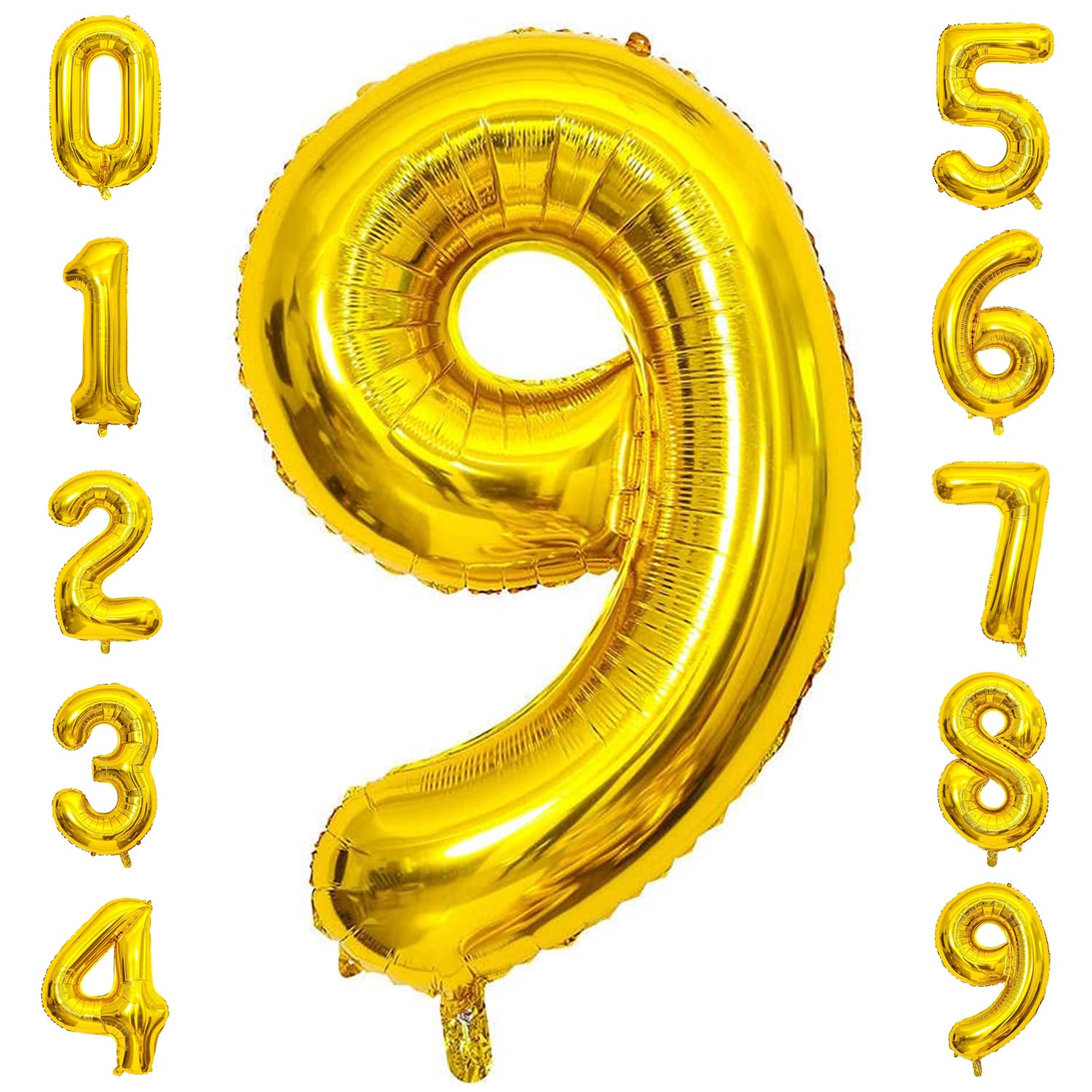 PatiCool Gold Number 9 Balloon, 40 Inch Large Number Foil Mylar Balloons for 9th Girl Boy Birthday Party Celebration Decorations Supplies, Digital