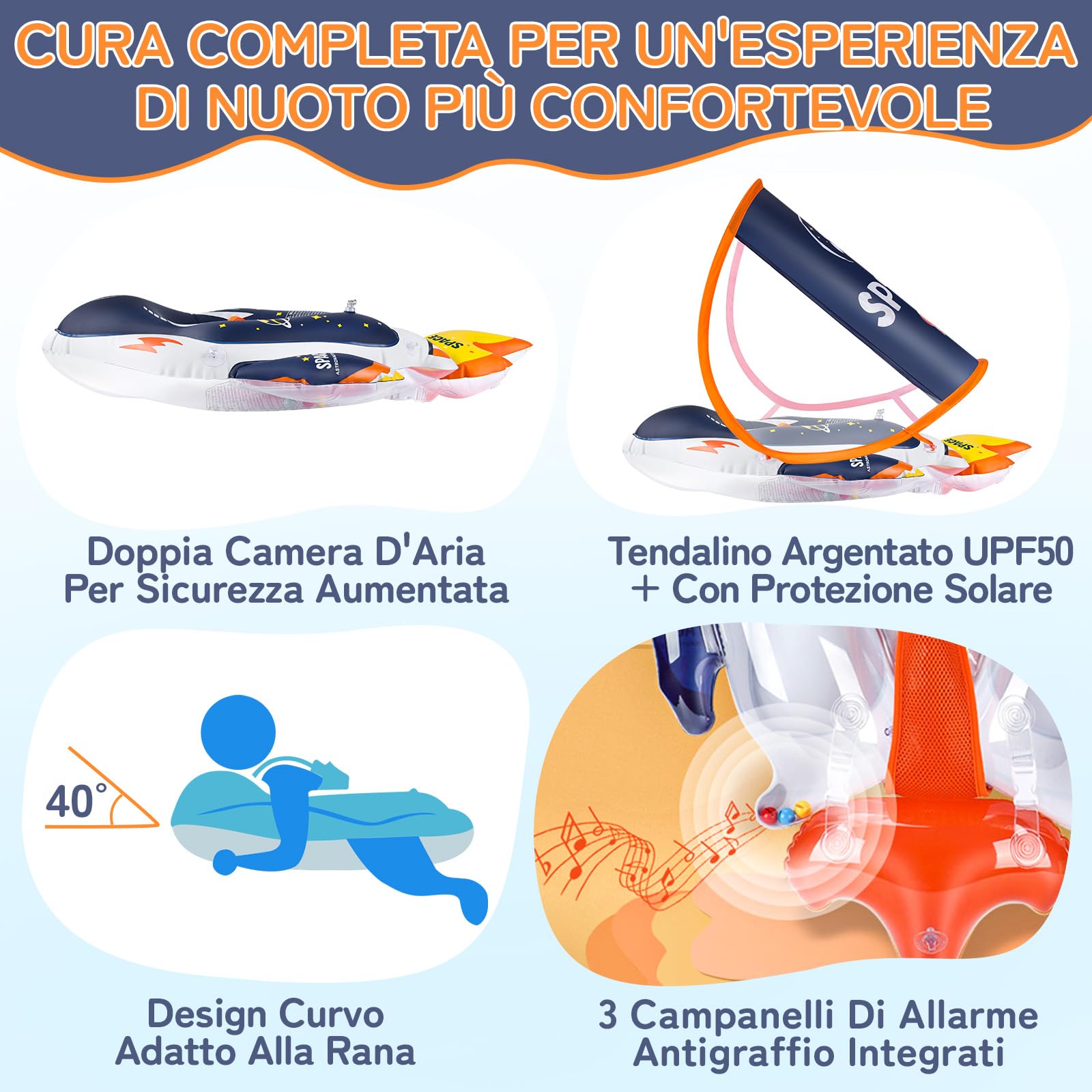 IEEILULU Salvagente Neonato, Salvagente Neonato con Parasole e Seggiolino, Ciambella Mare, Galleggiante per Bambini Ciambella Gonfiabile per Piscina, Spiaggia, Vacanze da 6 a 36 Mesi