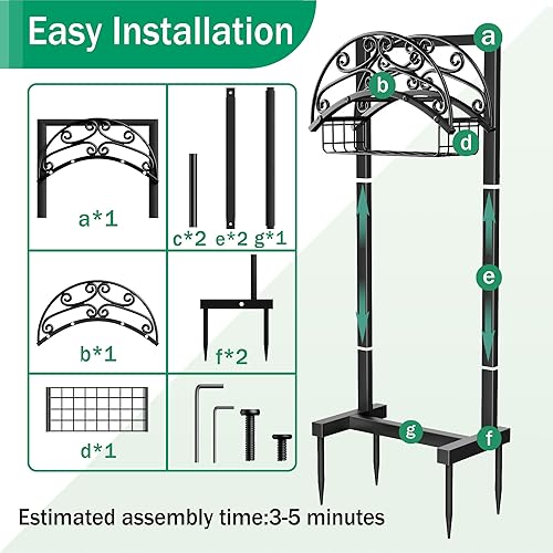 Miniatura 5 de Soporte para manguera de jardín, soportes de manguera de agua independientes para exteriores con cesta de almacenamiento, soporte de manguera