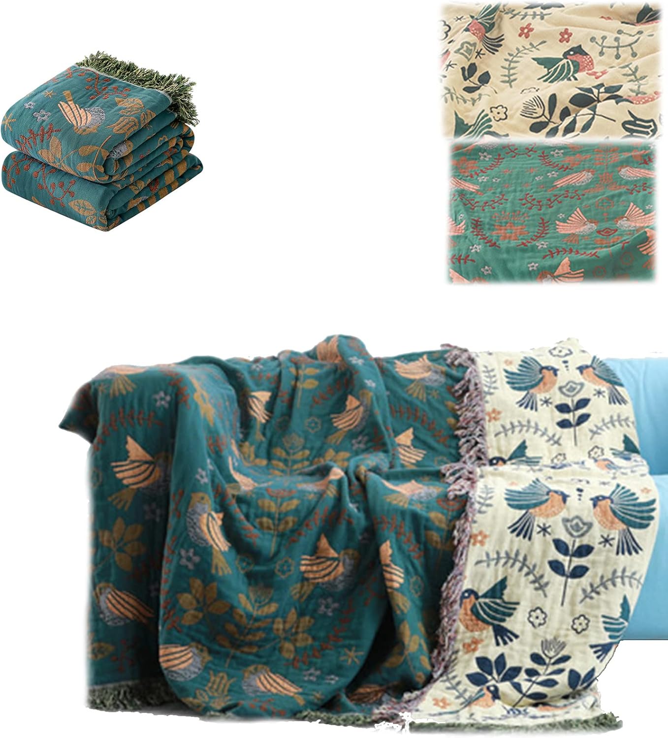 Ownkoti Ownkoti Flower Bird Blanket, Bohemian Throw Blanket, Double