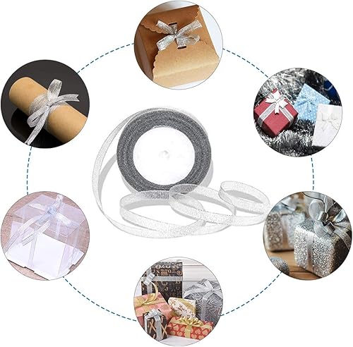 Miniatura 6 de 4 rollos de cinta metálica con purpurina, cinta dorada y plateada con purpurina para regalos, bodas, fiestas, cumpleaños, lazos para el cabello,