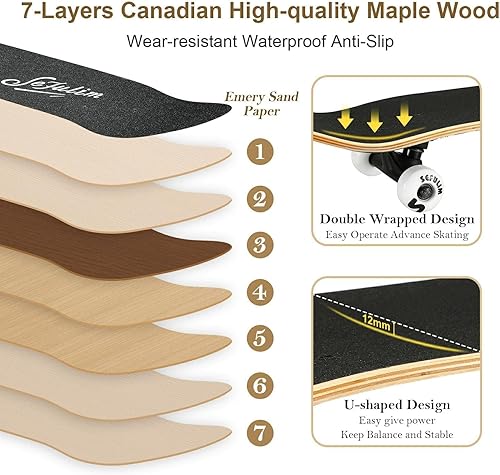 Miniatura 4 de Sefulim La patineta es adecuada para principiantes, adultos, adolescentes, niños y niños, patineta completa profesional de 31 pulgadas, patineta