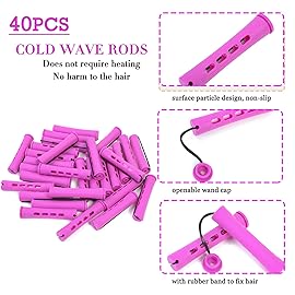 YOROSTAR Perm Rods Set for Natural Hair 40pcs Plastic Cold Wave Rods for Long Short Hair Rollers Large Hair Curling Rods for Women Purple