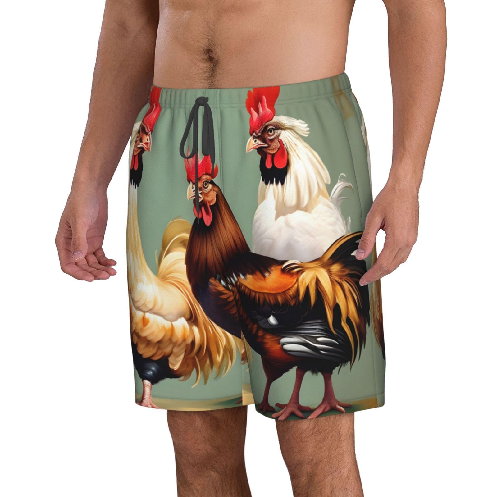 Short de plage décontracté imprimé coq et poulet, short d'été, short de bain pour homme, short de bain élégant pour homme