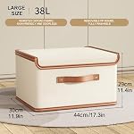 Oxford Fabric Storage Bins with Attached Lid - Large Clothes Organizer (44x30x29cm), Breathable Collapsible Closet Bins for Clothing, Seasonal & Dorm Organization, Beige
