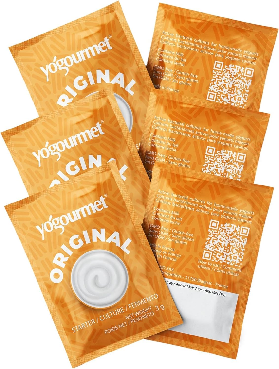 Yogurt Starter (6 Sachets = 6 Quarts of Yogur) - Make Yogurt at Home - Starter Culture - All Natural, Gluten Free, Kosher, Halal - 3 g Sachets