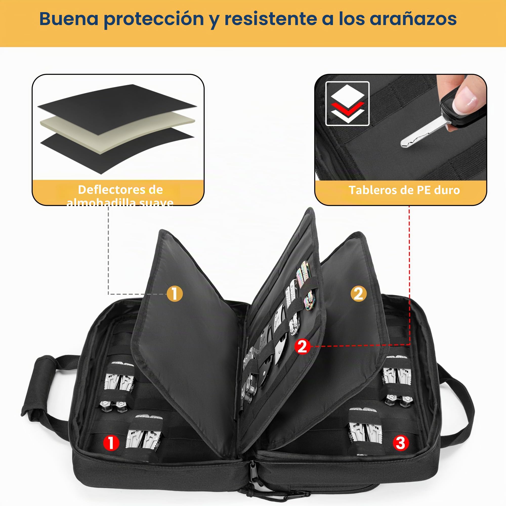 samdew Estuche para Navajas (Solo la Bolsa) | Organizador para Más de 74 Navajas Plegables, Estuche de Exhibición con Compartimentos de 3 Tamaños Diferentes.