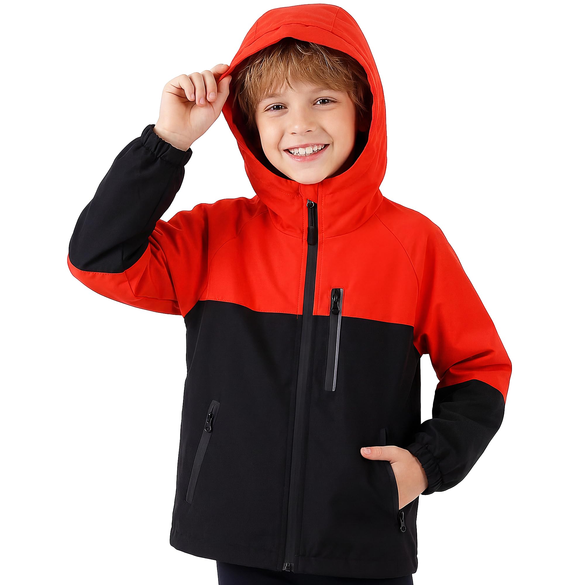 Veste Enfants, Manteau Imperméable avec Bandes Réfléchissantes et Poches Zippées, Léger Capuche Blouson Coupe-vent, Filles Garçons Vêtements D'extérieur de Pluie École pour Âge 5-13