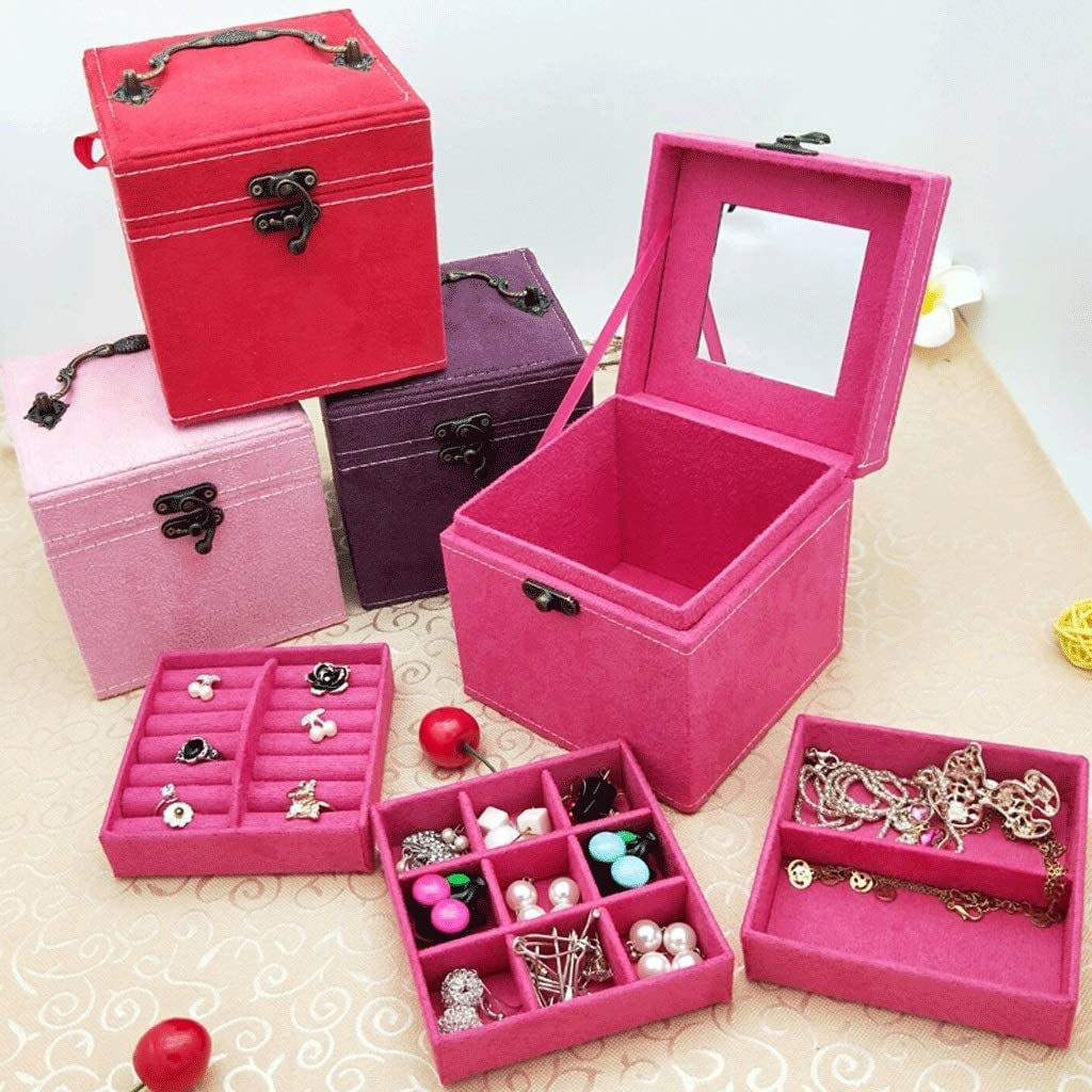 LLXYWJ Expositor de joyería Caja de joyería de Madera portátil Europea Collar Pulsera Anillo Pendientes Caja de Almacenamiento Caja de Almacenamiento de joyería de 3 Organizador de Joyas para niñas