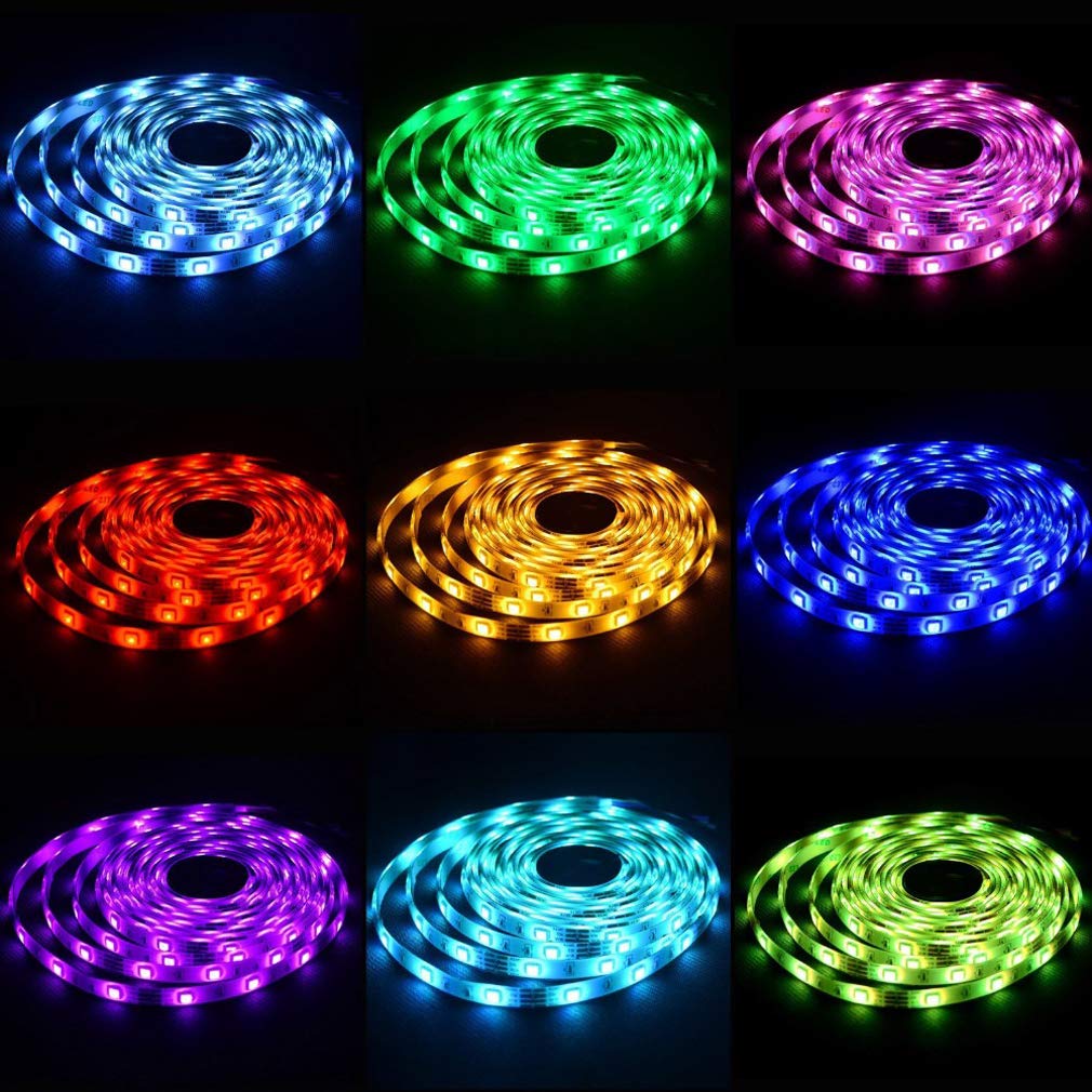 Tira Led Rgb 5M, Luces Led Smart 5050 Control APP Habitacion Con Controlador Wifi Sincronizar Música 44 Teclas Control Remoto RF Luz De Ambiente Para El Hogar Dormitorio Habitación TV Fiesta ,10m/33ft