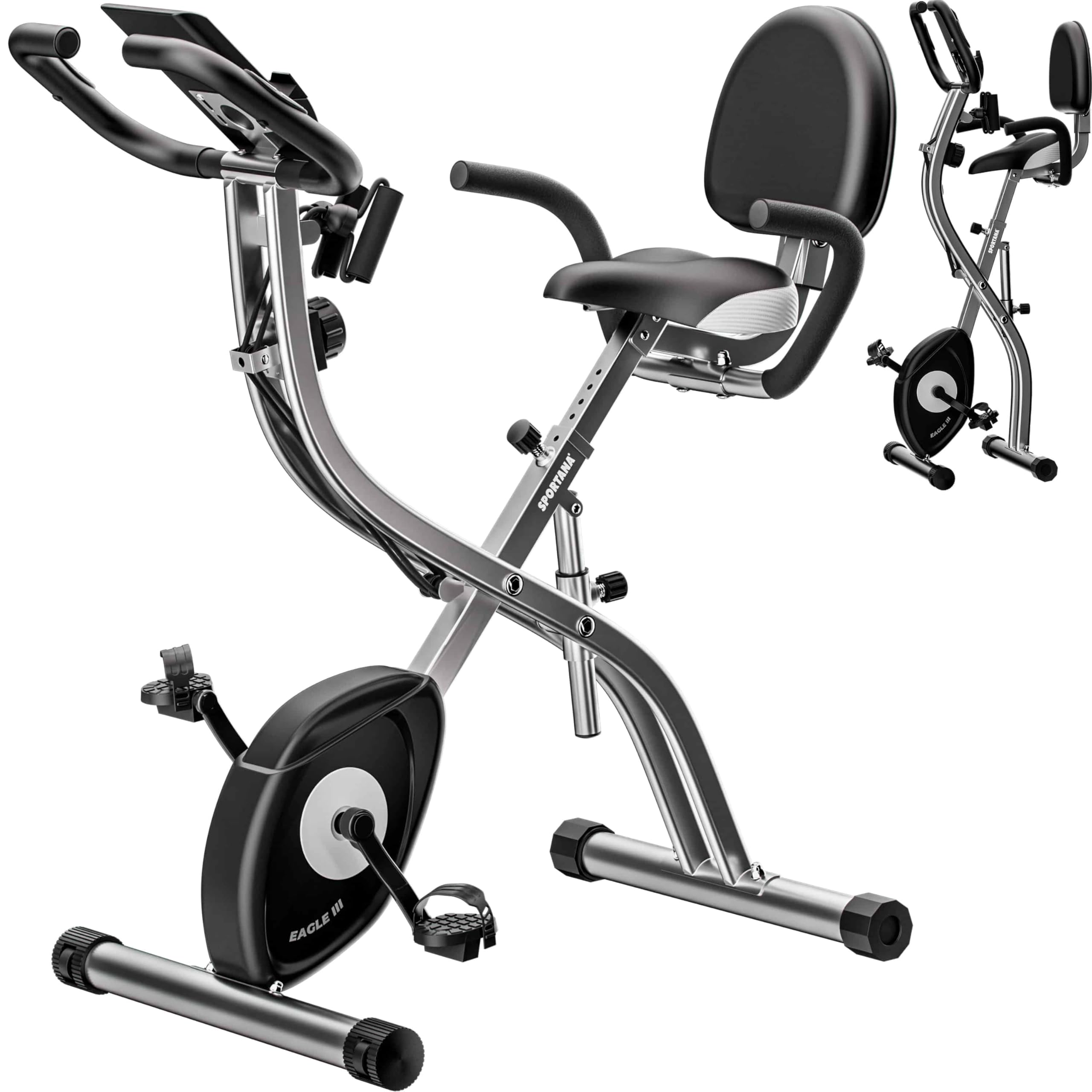 Bicicleta Estática Plegable Ergómetro Resistencia Pantalla LCD Silenciosa Altura Ajustable en 7 Posiciones 2 Bandas Fitness Ahorro Espacio Bici Interior Casa Máx. 140 Kg Modelo a Elegir