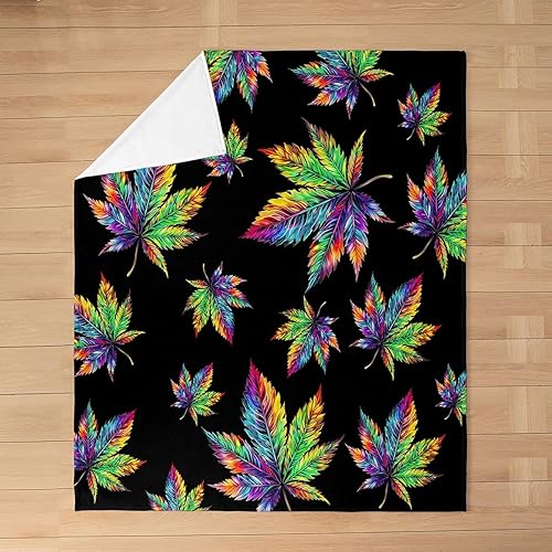 Miniatura 3 de Manta mullida de hojas coloridas, manta bohemia de franela con plantas exóticas para sofá, sofá, hojas de malas hierbas, teñido anudado, manta de