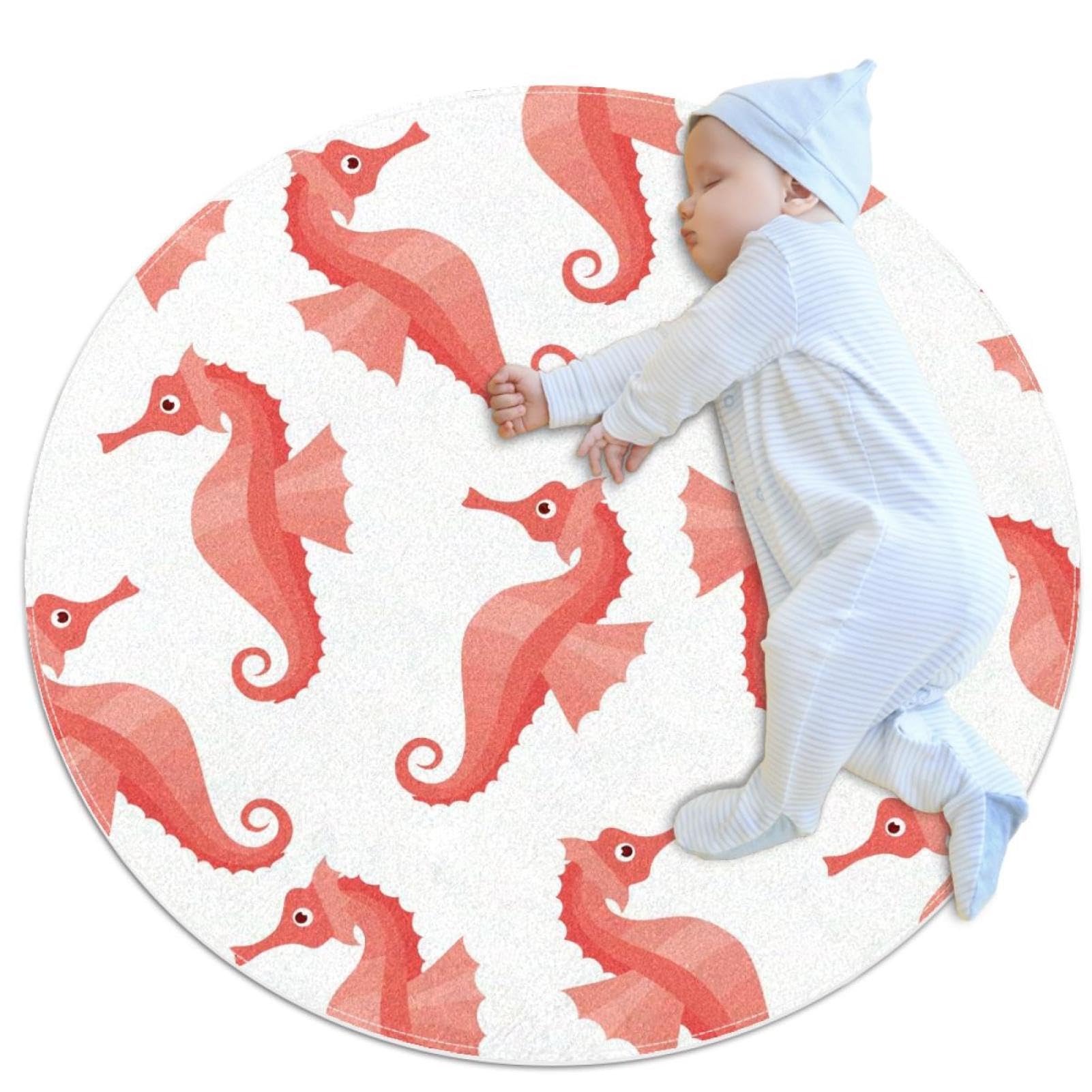 Tapis de salle de bain rond 1m hippocampe antidérapant pour chambre
