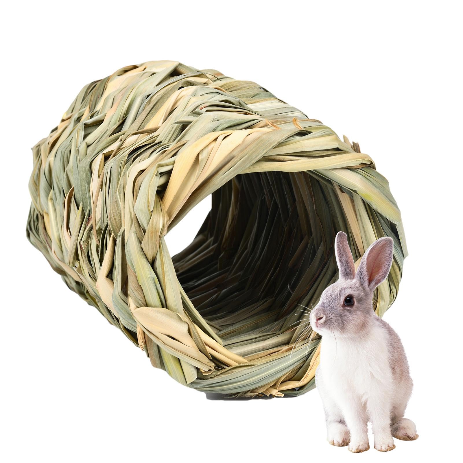 Dtaigou Rabbit Grass Tunnel,Hand Woven Natural Grass Bedding - Little Pet Small Animal Toys, Hand Woven Grass Bedding Bunny Grass House Interactive Toy