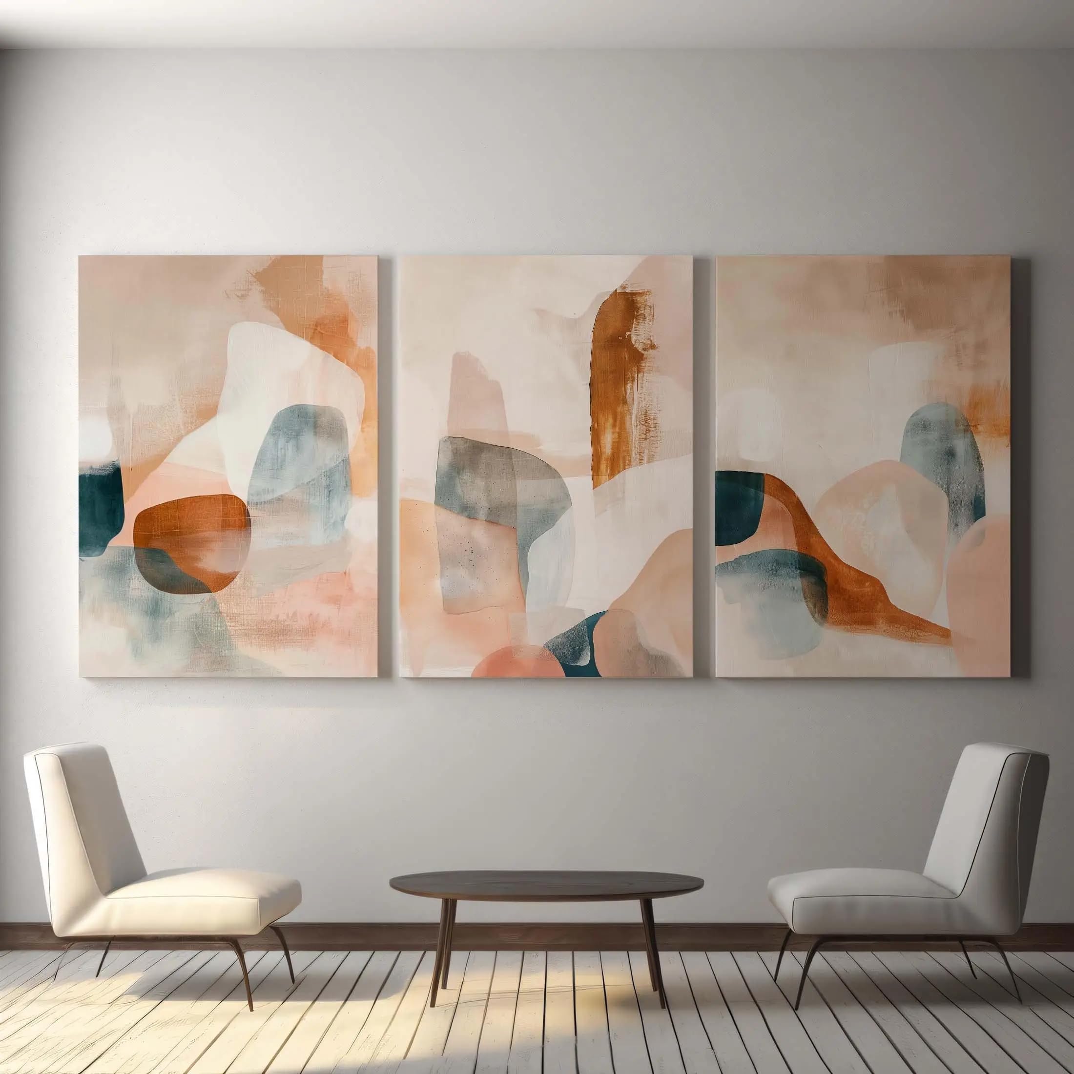 LTjiajuypd Canvas Wall Art Boho Neutral Abstract Warm Earthy Teal Tones Prints, Minimalist Modern Living Room Bedroom Home Decor(60x90cm-3Pcs)