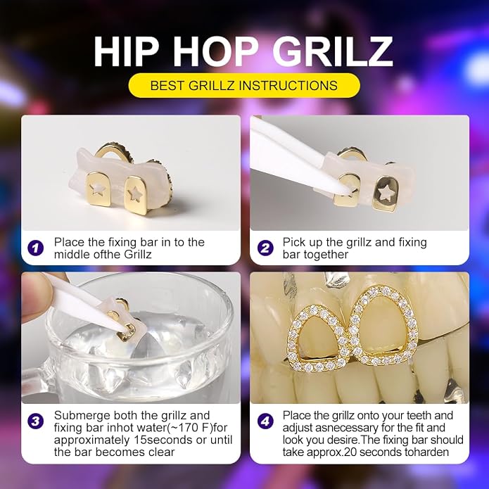 7PCs Grillz para Mujeres Hip-Hop Punk con Pinchos de Cristal,  Oro miniatura 7