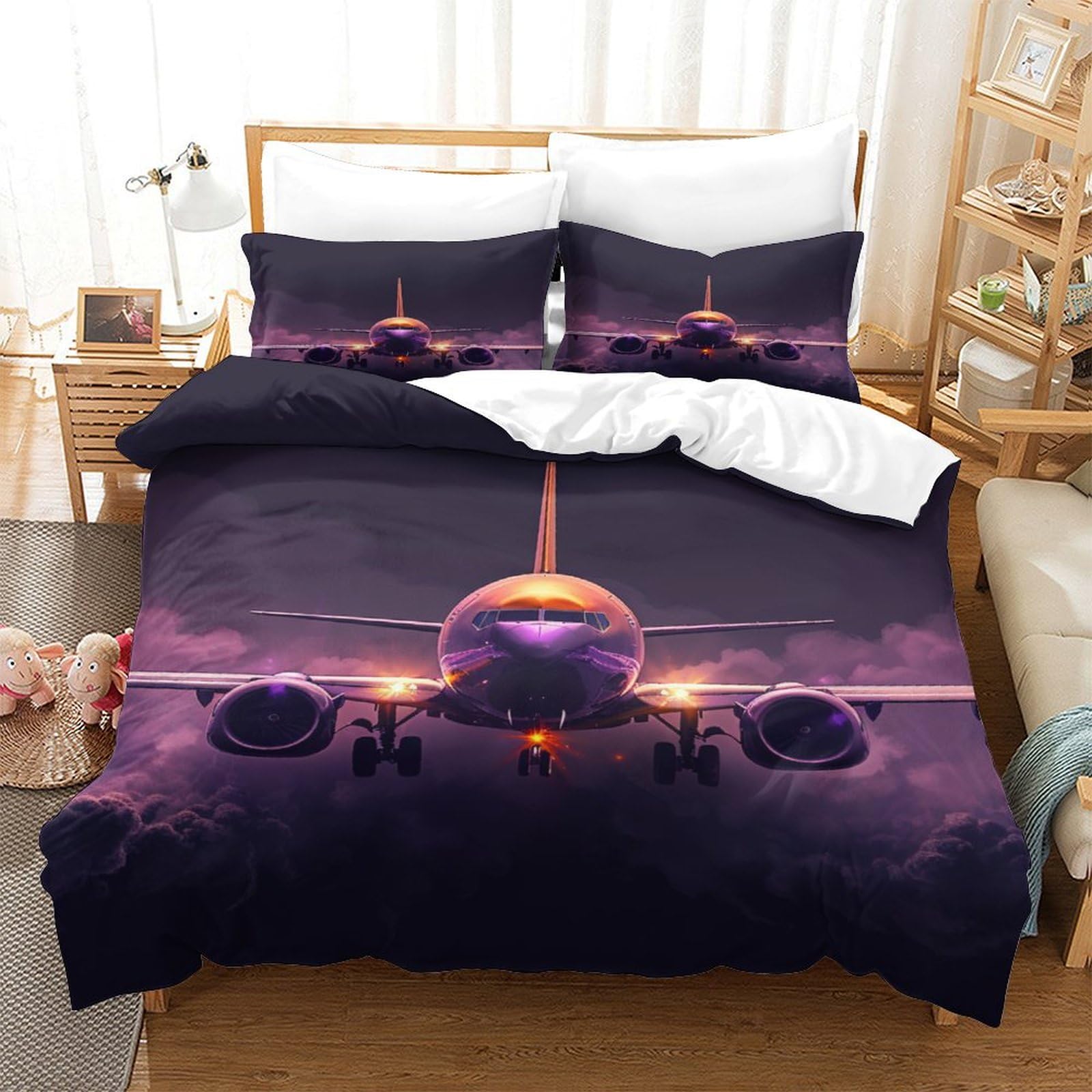 P1s9u7w5y Aircraft-1 Modern Aircraft 3D Printed Duvet Cover Set 3Pcs Microfiber Plane Bedding Set King（220X240cm）