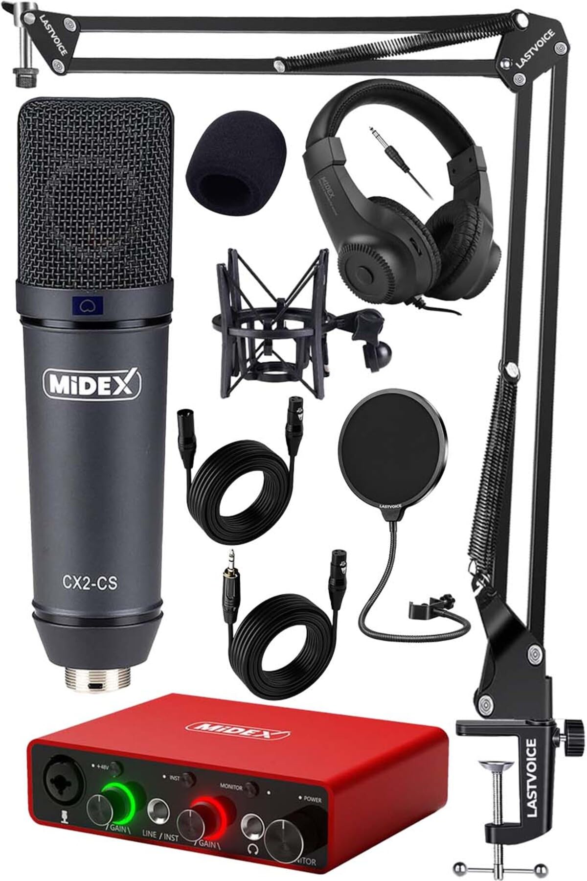 Midex Stüdyo Ekipmanları Exclusive Paket-2 CX2 Mikrofon GLX-700RD Ses Kartı Stüdyo Kayıt Seti
