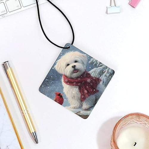 Miniatura 4 de Snowy Cardinal Maltese Dog Car Air Freshener Cute Hanging Aromatherapy Tablets for Car Home Rhombus