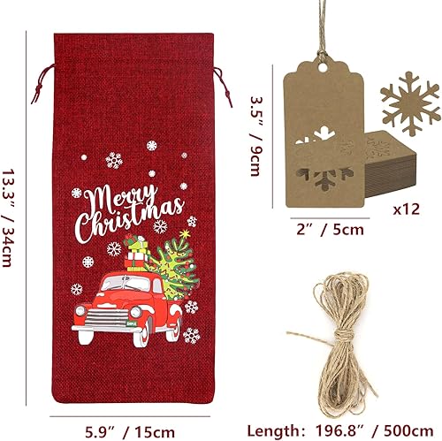 Miniatura 2 de 24 bolsas de vino de arpillera de Navidad, bolsas de regalo de vino, bolsas para botellas de vino con cordón y cuerda de etiqueta, fundas