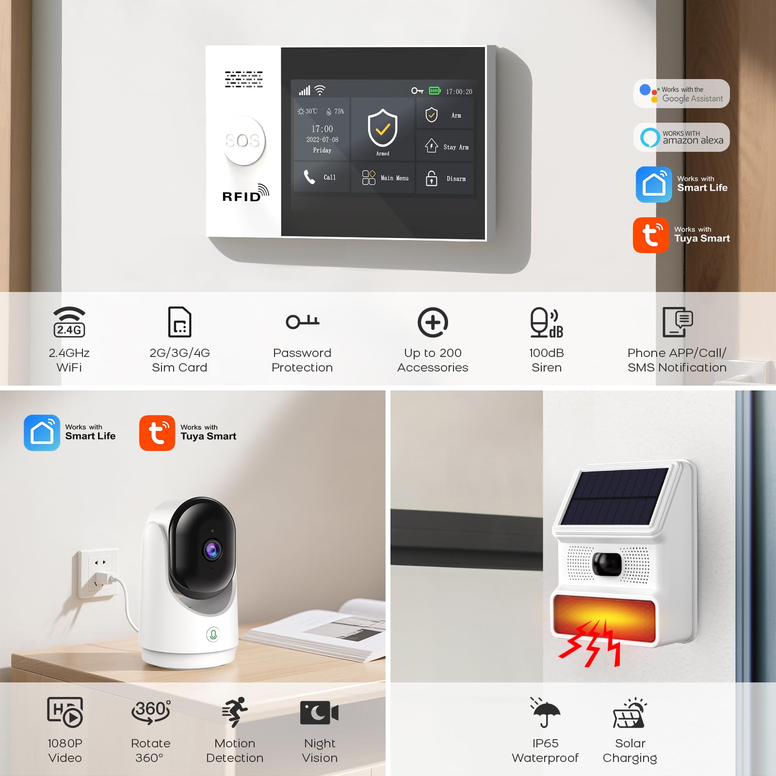 XNY Voller Touchscreen Drahtlose 4G Alarmanlage Haus, 23 Stück WLAN Alarmanlage Wohnung mit 1080p Überwachungskamera, Externe Alarmsirene; Fenster Tür Sensoren, Bewegungsmelder, Fernbedienungen
