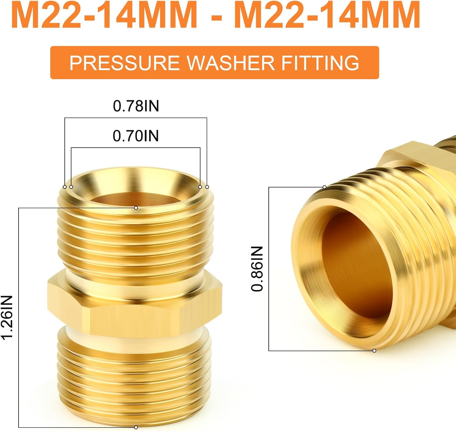 GASHER 5Pcs Brass M22 Pressure Washer Fitting,M22-14mm Male x M22-14mm Male Thread Fittings,For Pressure Washer Hose