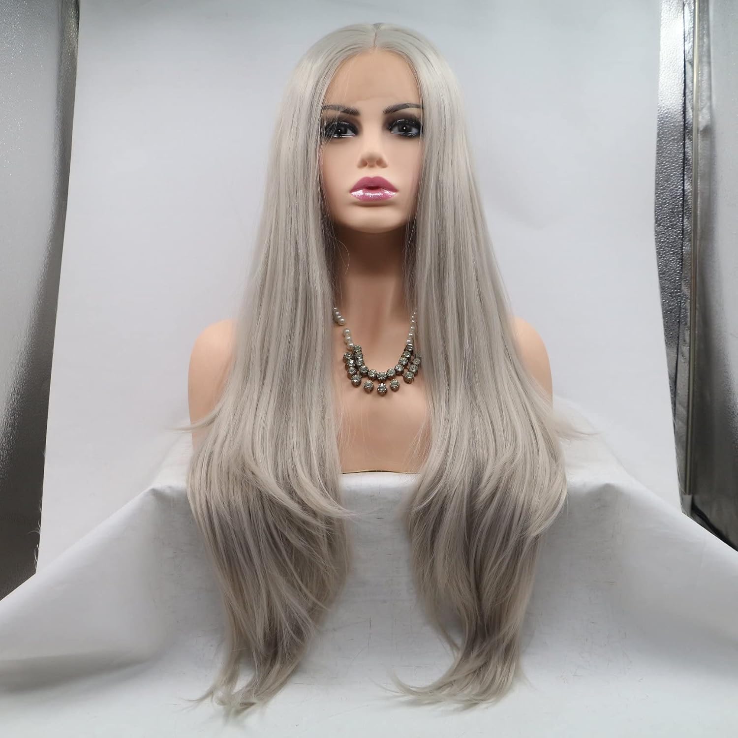 Gray Synthetic Lace Front Wigs Long Narutal Straight Lace Wigs for Women Replacement Wigs Heat Resistant for Cosplay Daily Wear Natural Looking (24 Inch - Image 3