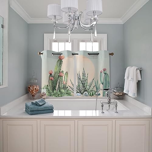 Miniatura 3 de Tropical Plants Curtains Kitchen Blackout Curtain Polyester Blend Drapes 27.5x39 Inch Succulents and Cactus in Sunset Curtains Rod Pocket Set 2