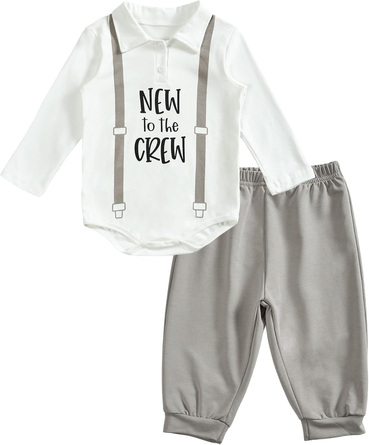 Toddler Baby I'm New Here Crew Long Sleeve Snap Closure Romper Top Jogger Pants Set Cute Fall Winter Clothes Set - Image 2