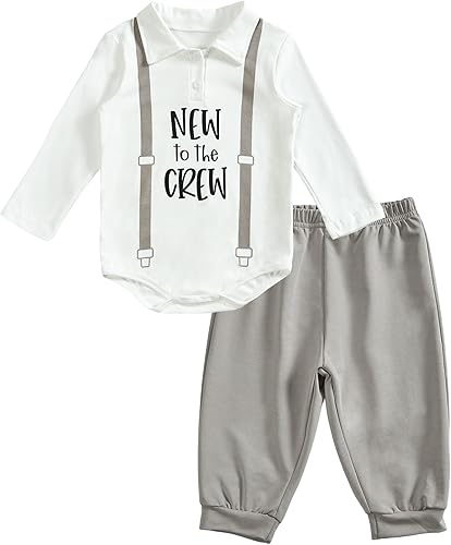 Miniatura 2 de Conjunto de ropa de manga larga con cierre a presión para bebé con texto en inglés I'm New Here, conjunto de ropa para otoño e invierno