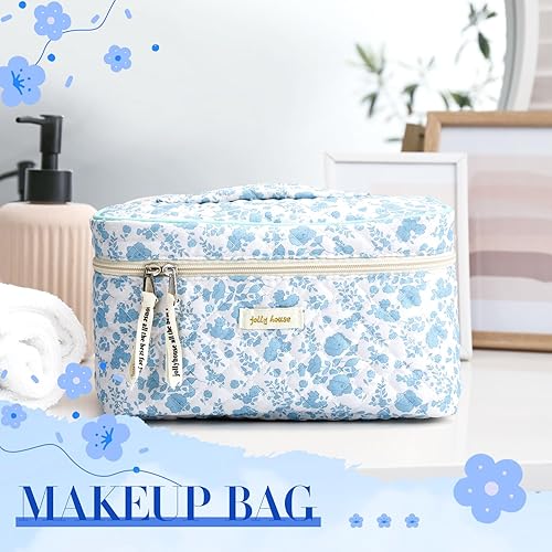 Miniatura 6 de 2 bolsas de maquillaje acolchadas de algodón, bolsa grande de viaje para cosméticos, estética, linda peonía floral, organizador de artículos de