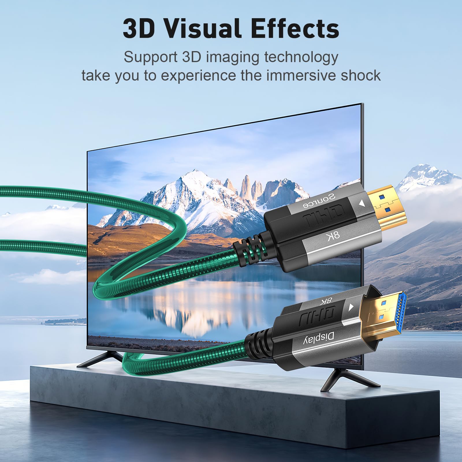 Cable de fibra óptica 8K HDMI 30M, blindaje de acero óptico HDMI 2.1, 48 Gbps, ultra alta velocidad, 8 K @ 60 Hz, 4 K @ 120 Hz, Dynamic HDR eARC Dolby HDCP 2.2 y 2.3 para HDTV/proyector/cine en