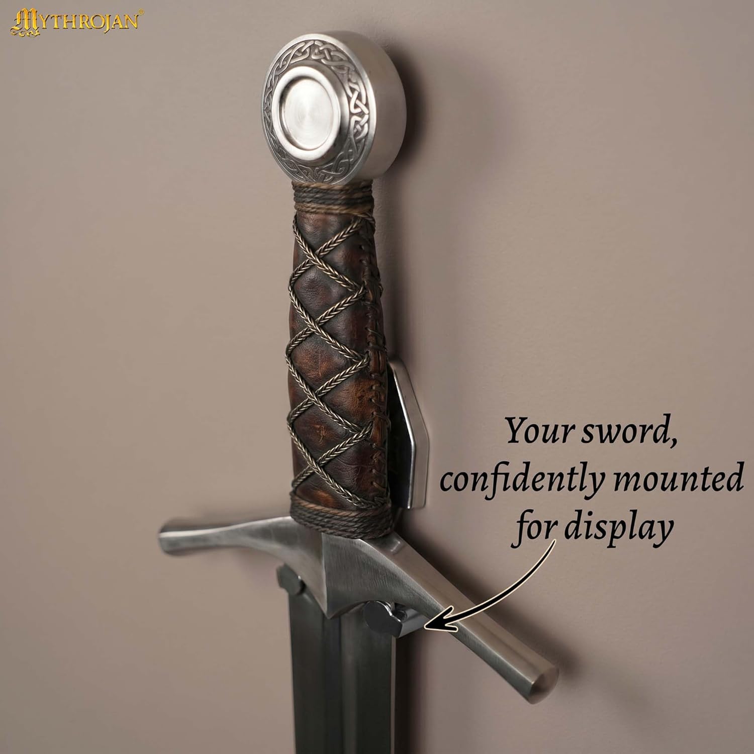 Mythrojan Metal Single Sword Wall Mount - 3 Inch Vertical Sword Display Hanger, Adjustable Multifunctional Wall Rack for Sword, Axe & Knives, Decorative Wall Decor (Small)- Pack of 5