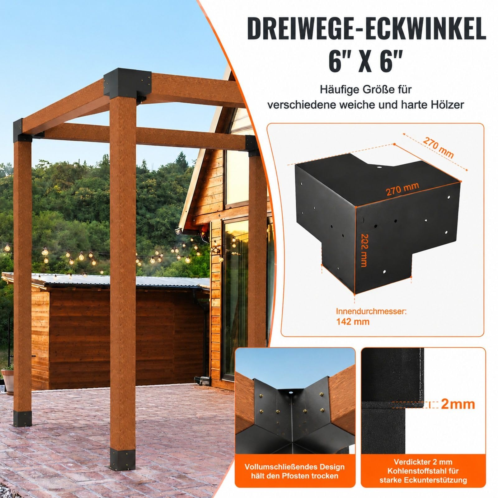 4er-Set 3-Wege-Pergola-Winkelverbinder für Holzbalken