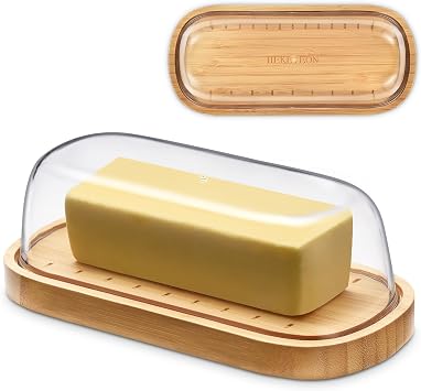 HEKEIEON ,Butter Dish with Lid, Bamboo Butter Holder, Butter Container keeper, Perfect for East/West Coast Butter, BPA-free, Microwave/Dishwasher Safe