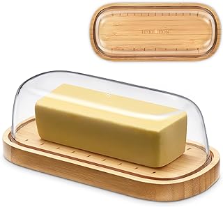 ,Butter Dish with Lid, Bamboo Butter Holder, Butter Container keeper, Perfect for East/West Coast Butter, BPA-free, Microwave/Dishwasher Safe