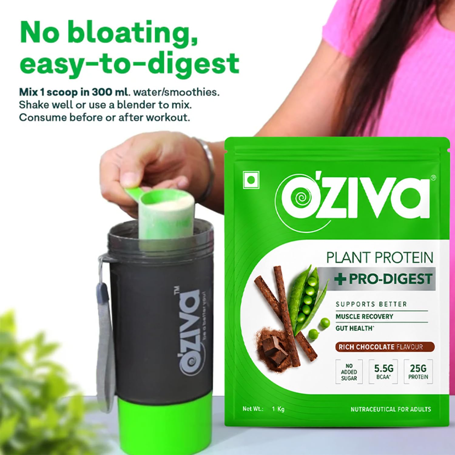 OZiva Plant Protein + Pro-Digest | 25g Protein | Chocolate Flavour |1 kg — Amazon image 7