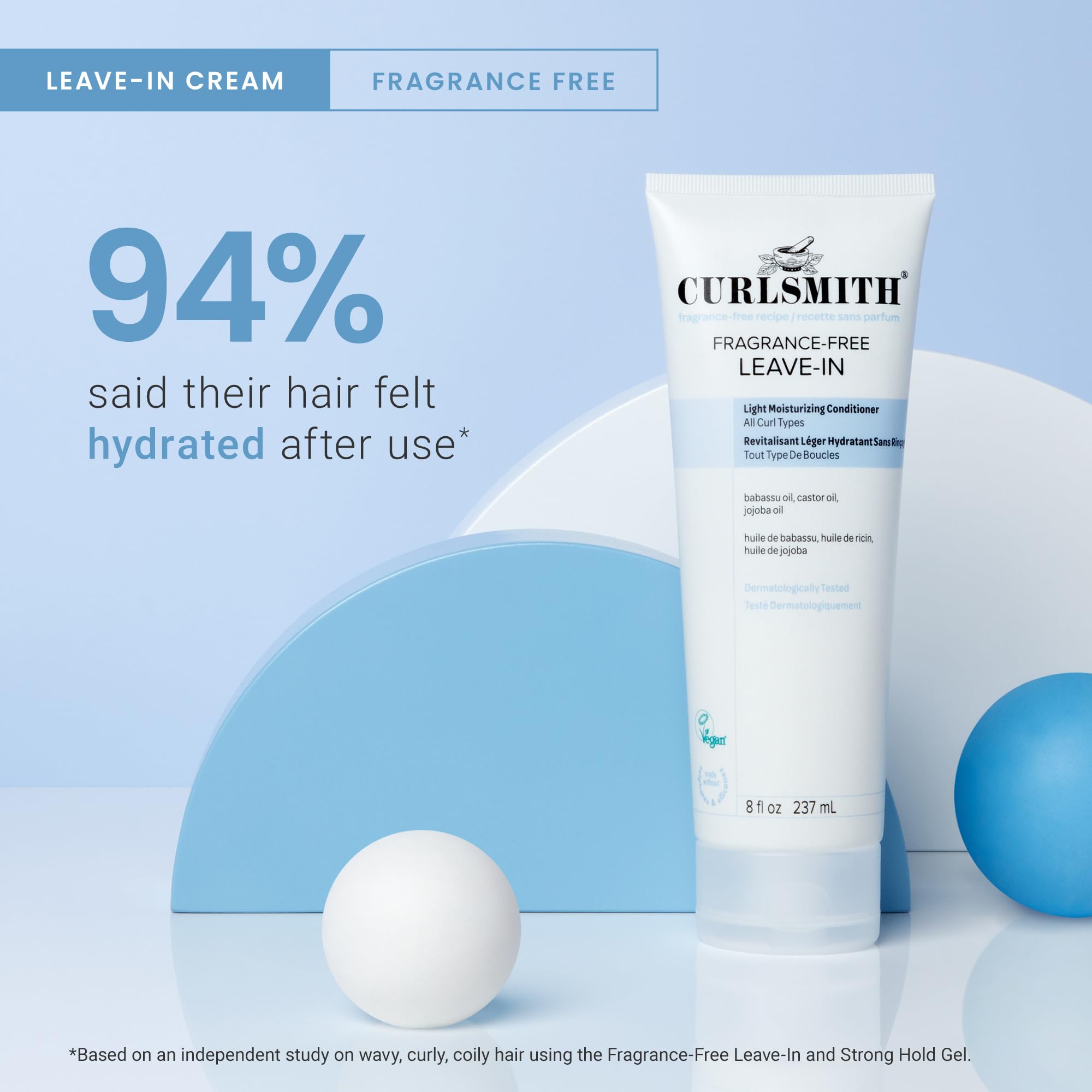 CURLSMITH Fragrance-Free Leave In Conditioner, Hydrating Deep Conditioner with Lightweight Texture for Soft, Defined Curls (8 oz)