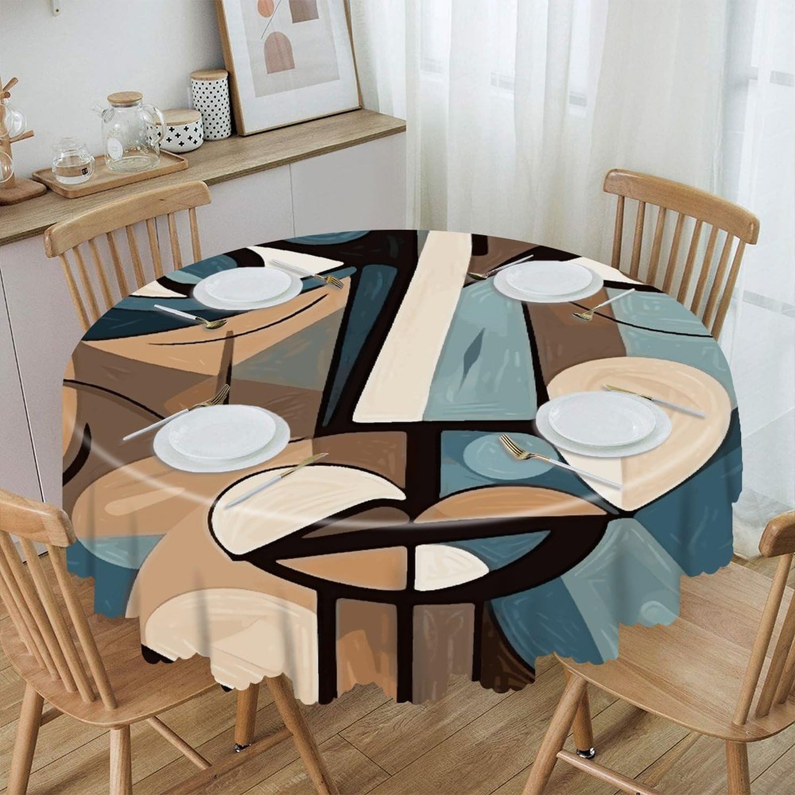 Adfgyerh Style Smiling Woman Drawing Table Cloth Easy To Clean, Home Decor Lace Design, Soft And Comfortable, Round Tablecloth Suitable For Homes, Restaurants, Hotels, Patio Tables, Etc.