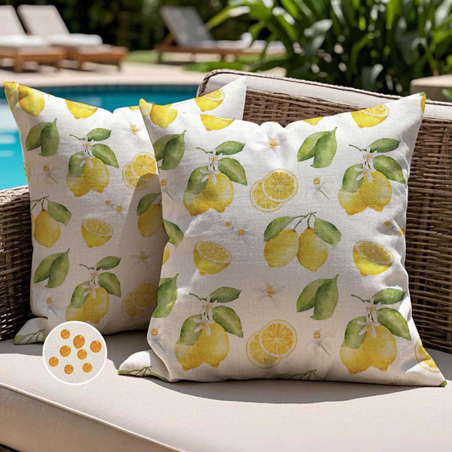 Jayusaror Cushion Covers 45 x 45 cm Outdoor Waterproof Lemon Yellow Floral Pattern Decorative Cushion Covers for Sofa, Garden, Balcony, Terrace, Living Room, Bedroom, Pack of 2