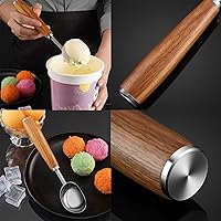 Vista 2 de Cuchara de helado de acero inoxidable con mango de madera, cuchara de hielo de metal para congelador, cuchara de galletas de café, accesorios