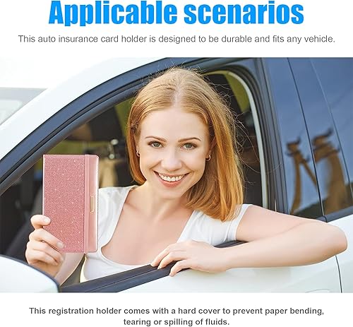 Miniatura 5 de Kewucn Soporte para registro y seguro de automóvil, organizador de cuero para documentos de licencia de vehículo con cierre de banda elástica para